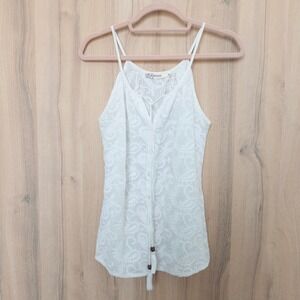 Laffaire Womens Embroidered Lace Top Size M White Boho Coastal Romantic Summer